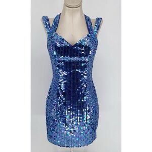 VTG 90s Niteline Della Roufogali Sequin Dress Blue Purple Iridescent Prom Glam 4